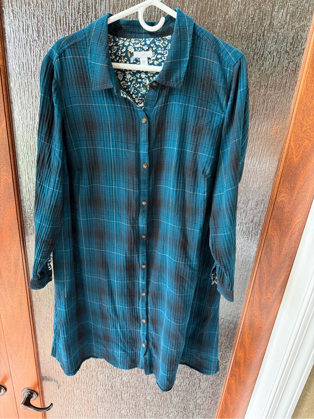 J. Jill Teal Plaid Long Sleeve Shirt Dress XL
